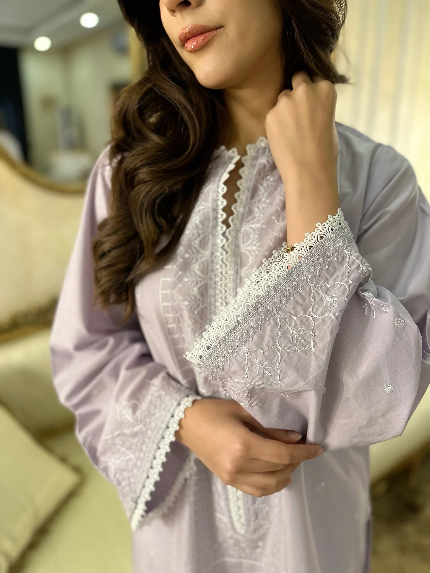 GARDENIA - PALE LILAC EMBROIDERED KURTA