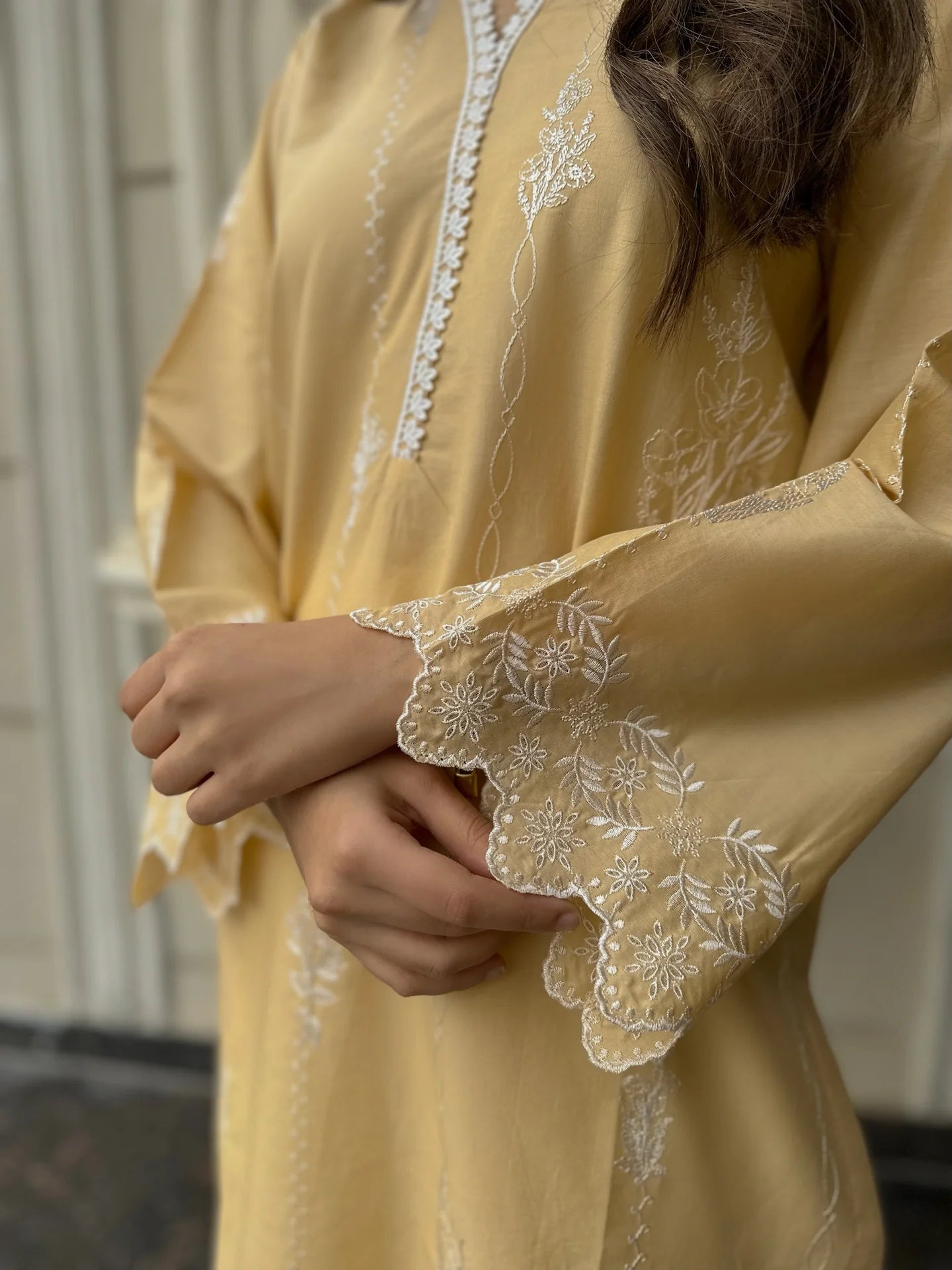 EDELWEISS - CREAMY BEIGE EMBROIDERED KURTA