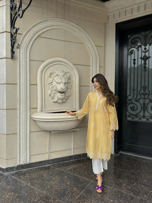 EDELWEISS - CREAMY BEIGE EMBROIDERED KURTA