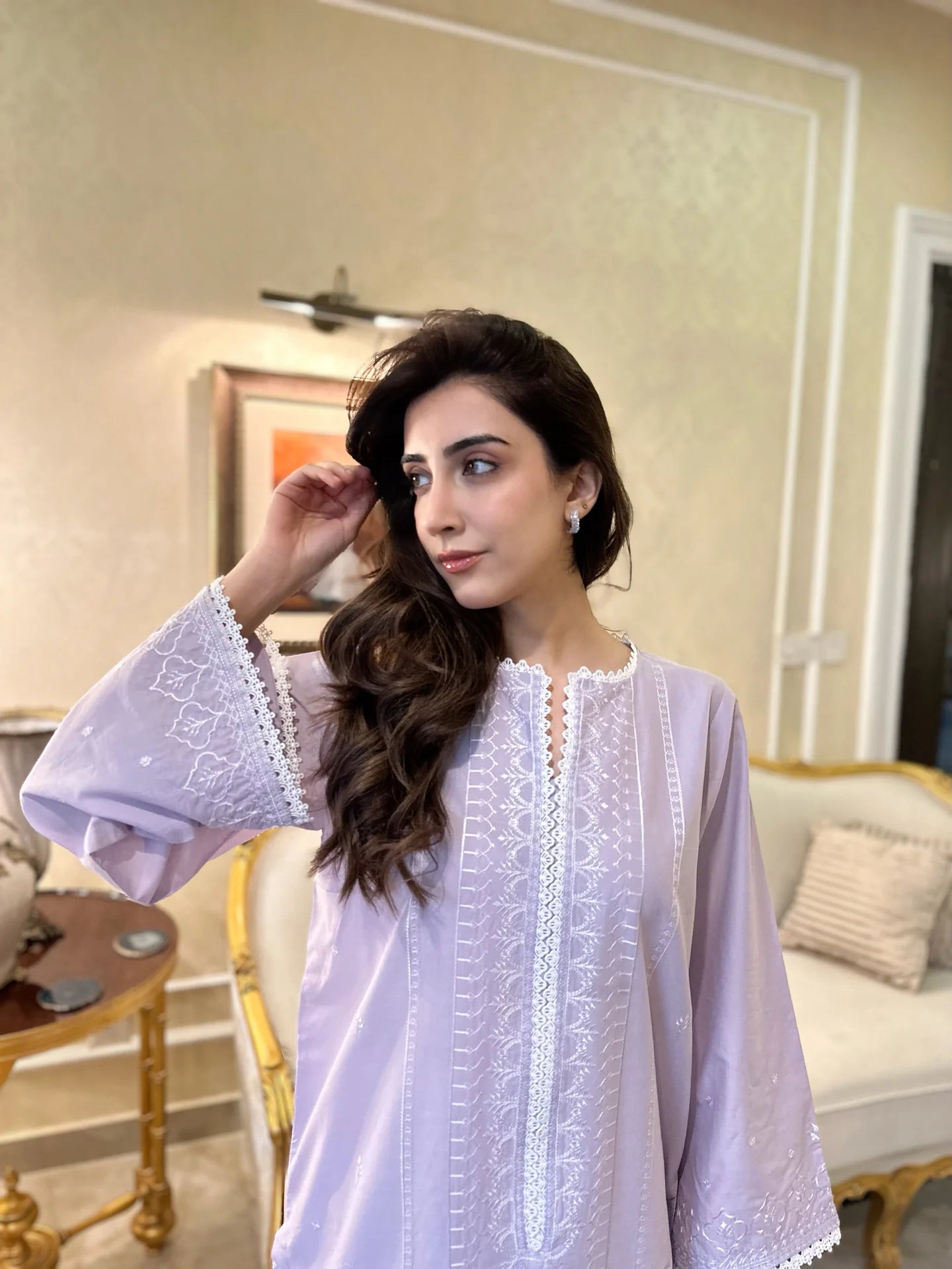 GARDENIA - PALE LILAC EMBROIDERED KURTA