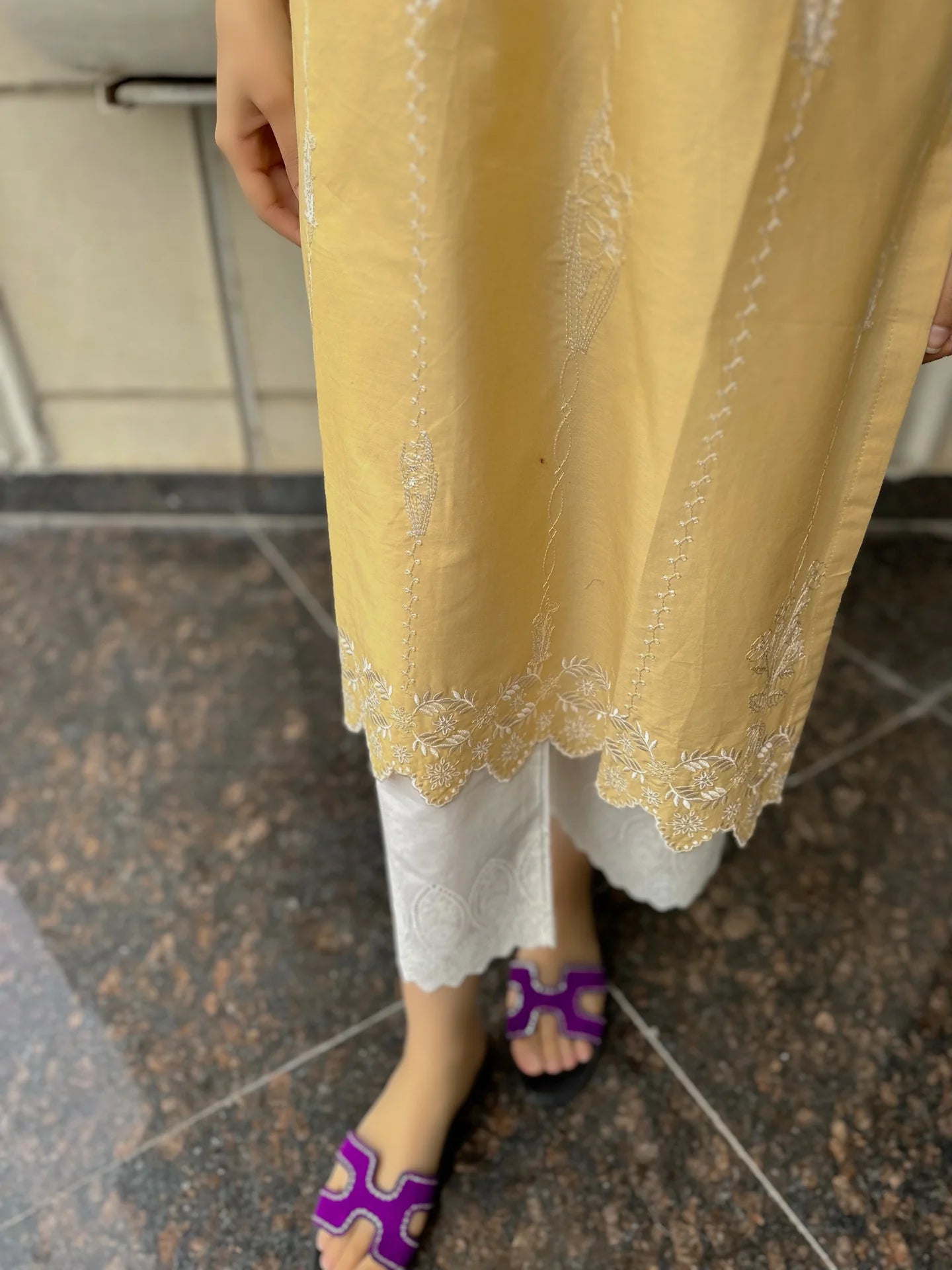 EDELWEISS - CREAMY BEIGE EMBROIDERED KURTA