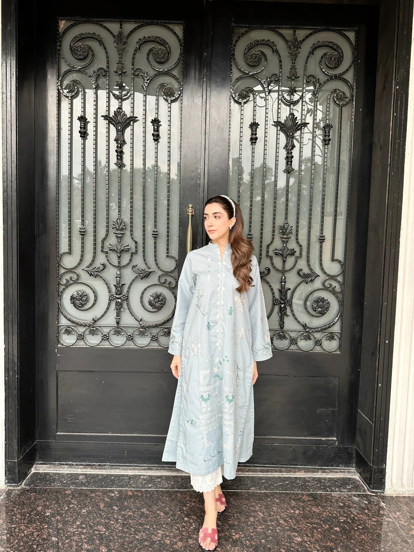 CARNATION LIGHT SKY BLUE EMBROIDERED KURTA