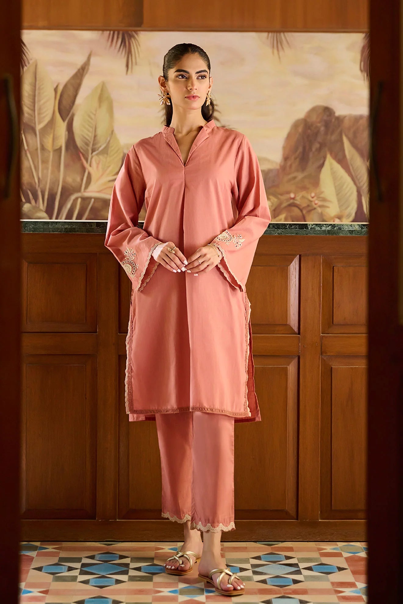DHANAK SOLIDS | DC-2171 RUST 2PCS EMBROIDERED KURTA WITH TROUSER