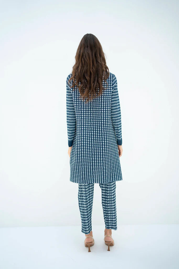 Pleated Oia Blue Set With Capri Pants