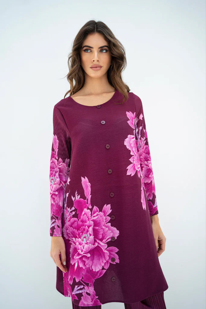 Pleated Mysha Plum Set With Capri Pants
