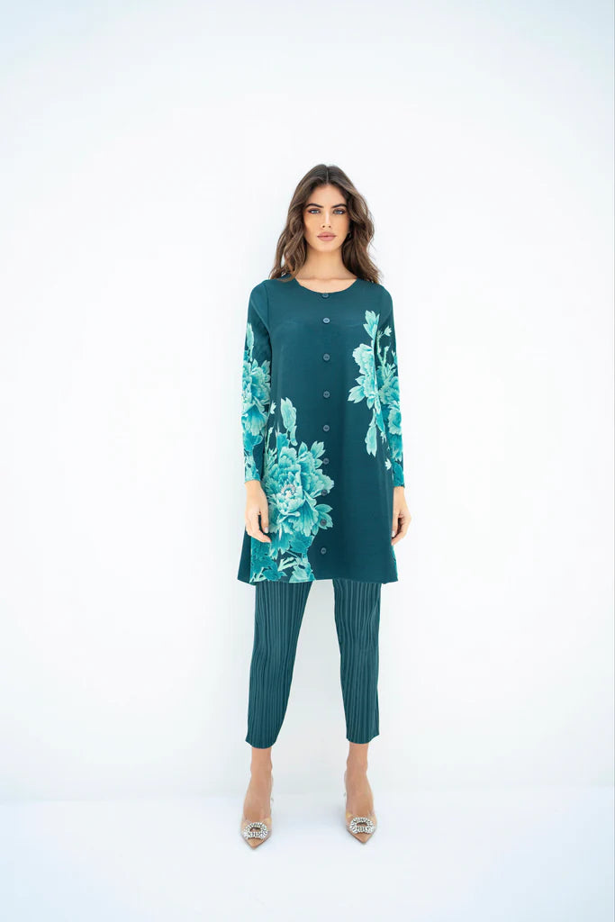 Pleated Mysha Sea Green With Capri Pants