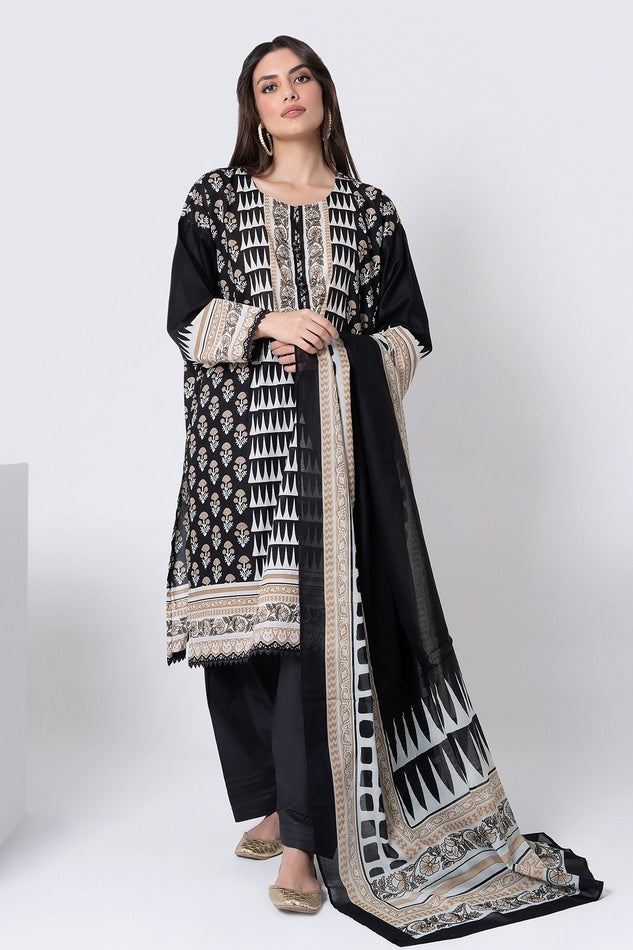 KHAADI PRINTED CAMBRIC LAWN SUIT | A L ALA22305 BLACK