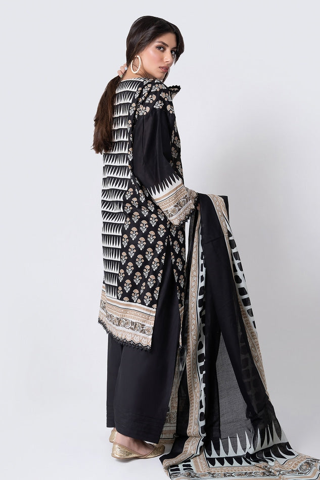 KHAADI PRINTED CAMBRIC LAWN SUIT | A L ALA22305 BLACK
