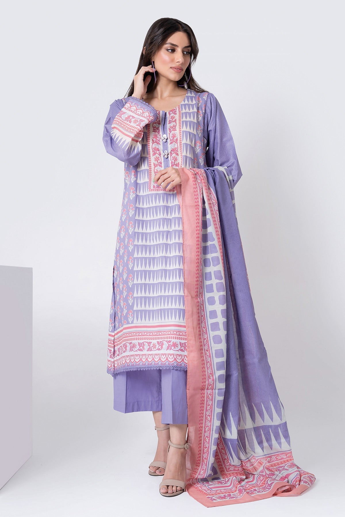 KHAADI PRINTED CAMBRIC LAWN SUIT | A L ALA22305 PURPLE